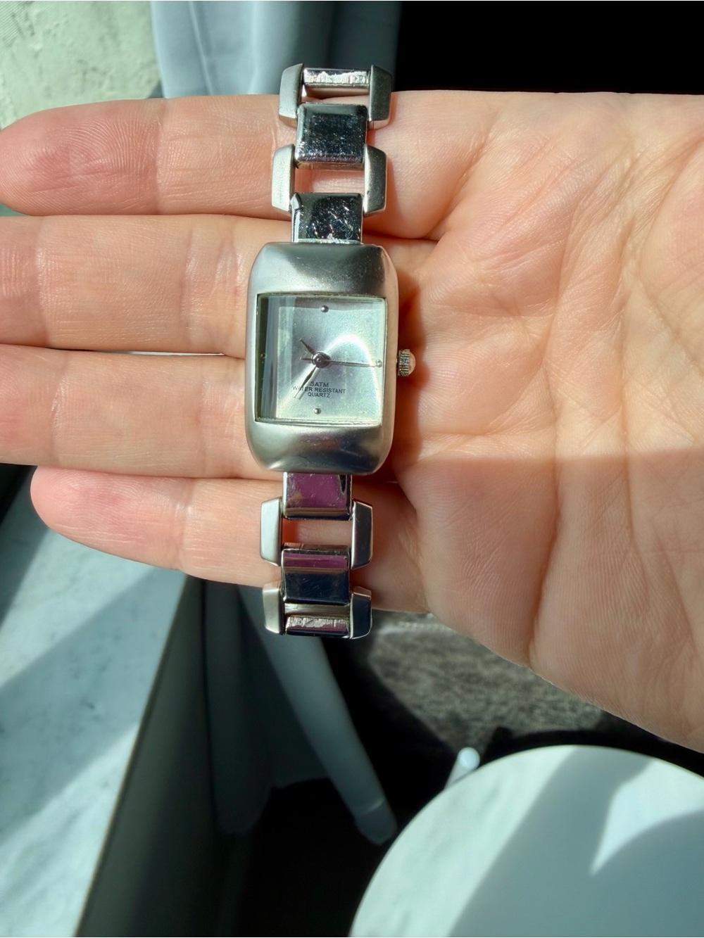 Women’s Y2K Silver Tone Rectangular Watch/ New Battery /Works